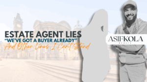 A concerned homeowner listening to an estate agent during a valuation, representing false promises in the property industry.