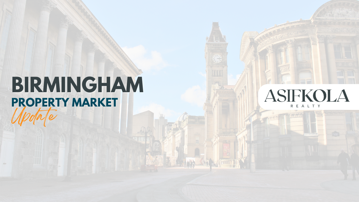 Skyline of Birmingham city centre featuring historic red-brick buildings and modern architecture, used in a 2025 property market update.